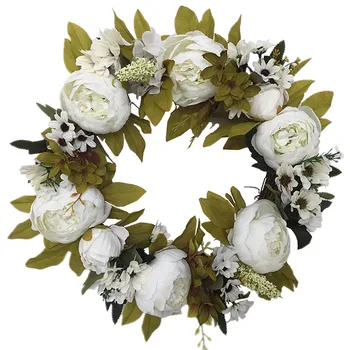17 Inch Artificiale Bujor Alb Coroană De Flori Buiandrugului Ornament Nunta Aranjament Lumanare Flori Decor Fals Burrer