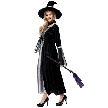 Costum De Halloween Pentru Adulti Cosplay De Sex Feminin Rochie Vrăjitoare Vrăjitoare Fusta Neagra Net Fire Lungi Rochie Costum De Vrăjitoare