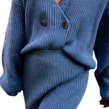 2020 Nouă Femei Toamna Iarna Tinuta Maneca Lunga Pulover Tricotate Fusta Rochie din Doua Piese de îmbrăcăminte pentru Femei женские свитера