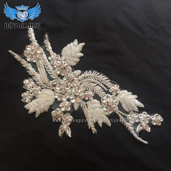 De lux 3D stras margele de cusut patch-uri de flori dantelă Patch-uri aplicatiile de Margele 11x31cm Coase-la Nunta Patch Decor 20buc