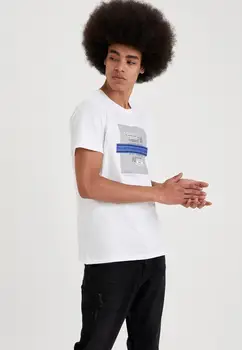 De facto Om de Primăvară Topuri Teuri Grafice Imprimate Slim Fit Crew Neck T-Shirt de Bumbac Tricotate Estetica Moda-S9359AZ21SP