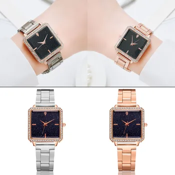 Femei de Moda de Lux Petrecere Aliaj de Bijuterii de Diamant Galaxy Cer Ceas de Cuplu Diamant pătrat de moda cuarț ceasuri часы женские e4