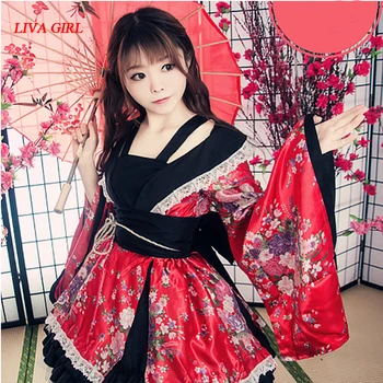 LIVA FATA GokuRakuJoudo Curtezană Cosplay Costum Lolita Japonia Anime Harajuku Kawaii Dans Menajera Kimono Pentru Femei Adulte S-3XL