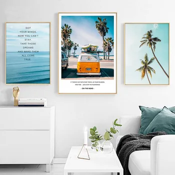 Tropical Modern, Mare, Palmier, Peisaj Autobuz Poster De Perete De Arta De Inspiratie Panza Pictura Tablou Living Home Decor