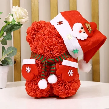 Floare trandafir - Urs de Crăciun a Crescut Teddy Bear - zile de Naștere,Ziua Îndrăgostiților - Clar Cutie Cadou Incluse