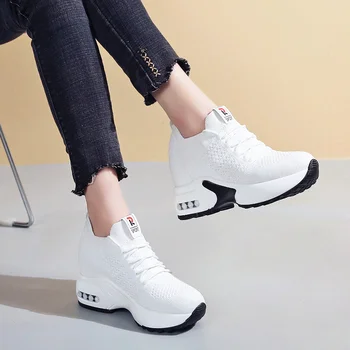 Noi Femeile de Vară Plasă Platforma Adidasi Formatori Pantofi Albi 9CM Tocuri inalte Pene în aer liber Pantofi Respirabil Pantofi Casual Femei
