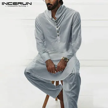 Maneca lunga Culoare Solidă Jubba Echipa INCERUN Mens de Agrement Musulman Robe Butoanele de Epocă Bluza Mens Stil Etnic arabă Topuri 5XL