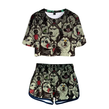 Tigru 3D Moda de Vară pantaloni Scurți Și T-shirt Femei Două Seturi de Piese de Joc de Supraviețuire Print Crop Top Casual, Haine Plus Size 2XL