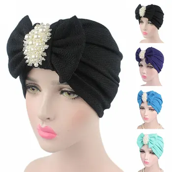 NOU Lux Turban Folie Cap Pălăria Cu Margele Pandantiv Femei Pălării Beanie Cap Mare Bowknot Accesorii de Par Headwrap