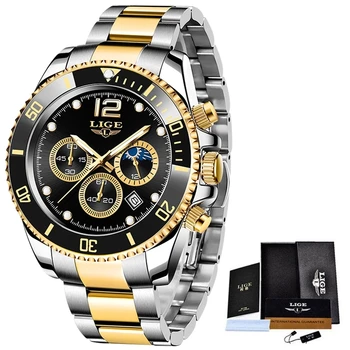 LIGE Top Brand de Moda de Lux Ceas Diver Bărbați Impermeabil Data Ceas de Aur Albastru Ceasuri Barbati Ceas Quartz Relogio Masculino