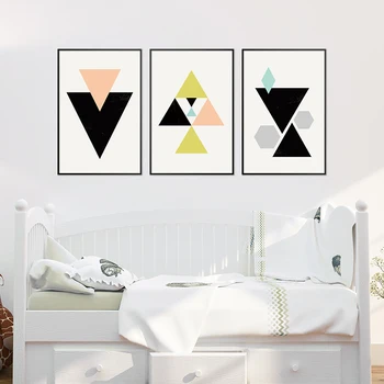 Culoare Geometrie Arta De Perete Despicare Combinație Panza Pictura Stil Nordic Postere, Printuri Abstracte Minimalist Poze Decor Acasă