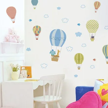 Drăguț Balon Cu Aer Cald Nori Perete Autocolant Adeziv Camera Pentru Copii De Gradinita Decal
