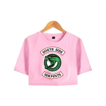Moda Crop Top T-Shirt Riverdale Partea De Sud Șerpi Roz Imprimate Tricou Trunchiate Topuri Cu Maneci Scurte Tricou Femei De Îmbrăcăminte