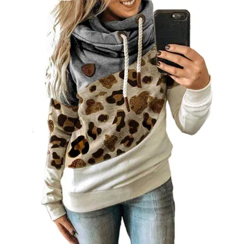2020 Noi De Toamna Pentru Femei Primavara Fleece Cu Gluga Moda Cu Maneci Lungi De Sex Feminin Pulover Casual Topuri Leopard Vrac Hanorace Mozaic