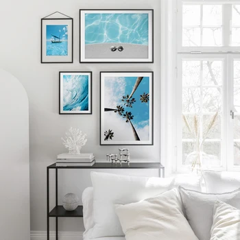 Ocean albastru piscină copac de nucă de cocos alb spray arta de perete panza pictura de călătorie poster și living decoratiuni interioare