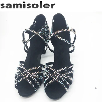 Samisoler Stras Negru dansurile de bal pantofi femei pantofi de dans Salsa femei Profesionale tango latină Pantofi stil tocuri inalte