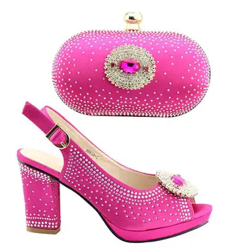 Fierbinte De Vânzare De Moda De Culoare Fuchsia Femeie Pantofi Și Poșetă Set Pentru Nunta Italia Stil Tocuri Inalte Pantofi Și Geantă De Set Pe Stoc