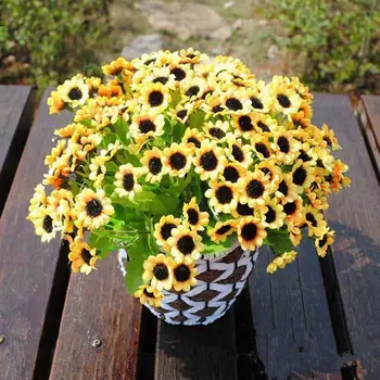 14 Cap Fals Simulare de Floarea-soarelui Mătase Artificială Buchet de Flori Acasă Florale de Nunta Decor Romantic de Flori de Ziua Îndrăgostiților