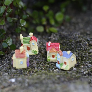 2pc Desene animate Mini Villa Miniaturale de Decor Castel Garden Bridge Scara Ornament Rășină Decor Terariu Figurine Micro Peisaj