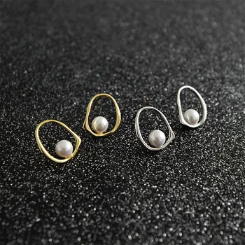 DAIWUJAN coreean Argint 925 Culoare de Aur Geometrice Perla Cercei Stud Pentru Femei Neregulate Rotund Elegant Cercei Bijuterii