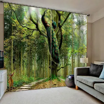 Perdele verzi de pădure păun cortina 3D Cortina de Lux Opace Fereastră Perdea de Living perdea de Pană de curent