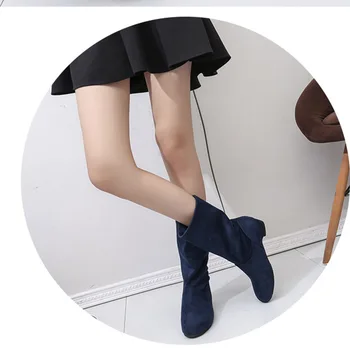 2021 Toamna Iarna pentru femei Cizme pentru Femei la Jumătatea Vițel Cizme Martin Brand de Moda de sex Feminin Stretch Tesatura de Bumbac Slip-on Cizme Pantofi Plat Femeie