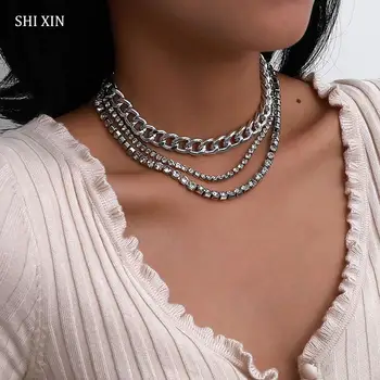 SHIXIN 3 Buc/Set Lanțuri Groase Colier pe Gât Punk Cristal Scurt Colierele Colar Coliere pentru Femei 2020 Moda Bijuterii Collier