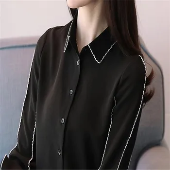 2019 moda toamna lantern maneca îmbrăcăminte pentru femei sexy femei șifon bluza tricou casual vrac sta gat femei topuri HC044