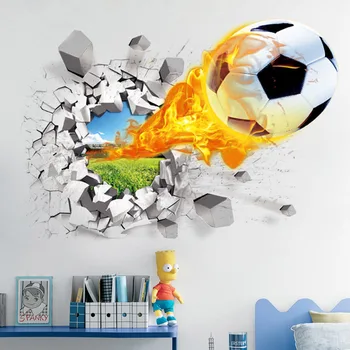 Fotbal 3D rupt autocolant de perete pentru camera copii camera de zi sport decor mural autocolante de perete decor acasă decalcomanii tapet