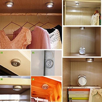 3 LED-uri de Argint Dulap Cabinetul lumina Lămpii Alimentat de la Baterie Stick Wireless, Atingeți Securitate Împinge Bucatarie Dormitor Lumini de Noapte