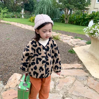 Moda de iarnă Copii Fete Leopard Gros Haine Calde Stil coreean Baieti Singur pieptul Lână Jachete Copil Îmbrăcăminte de Haine