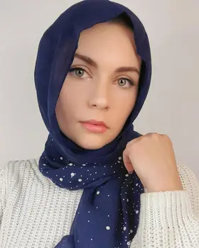 Femeile arabe Amestec Bumbac Eșarfă Cu diamant știfturi Perle eșarfă simplu hijab șaluri Împachetări culoare solidă musulmane hijab eșarfă 10pc/lot