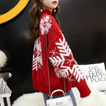NiceMix Crăciun fulg de nea decorare set de libertate de iarna noi femei guler înalt maneca lunga pulover scurt femei mai multe colo