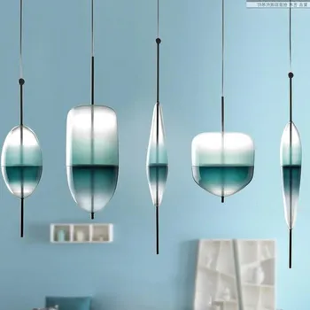 Nordic modern, în formă de lacrimă albastru pandantiv de sticlă lumină LED art deco simplu alb lampă de agățat pentru camera de zi bucatarie restaurant