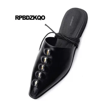 Petrecere Mare Dimensiune Dantelă Neagră Până Chineză Catâri 33 Din Piele Confortabil Deget De La Picior Pătrat Nod Femei Rochie Pantofi Papuci De Casă Retro