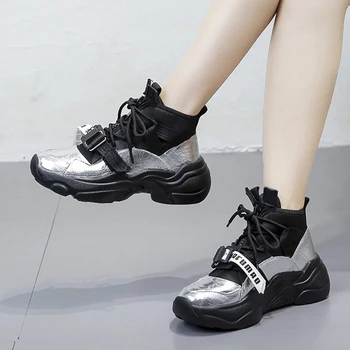 Pantofi Femei Platforma High Top Adidași 2020 Brand de Moda Doamnelor Indesata încălțăminte de sex Feminin zapatos de mujer Respirabil Pantofi Negri