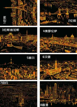 Paris\Londonez\Las Vegas\Florența\Seul\Hamburg\new York,\Hong Kong oraș Lume vedere de noapte strat de folie de acoperire zero hartă poster
