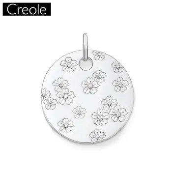 Pandantiv Floare Ornament Disc Pentru Femei De Moda Trendy Argint 925 Etnice Cadou Europa Stil Sufletul Se Potrivesc Bijuterii Colier