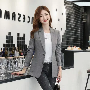 Noua Versiunea Coreeană Sacouri Femei, Jachete Cu Maneci Lungi Vrac Mozaic Birou Doamnă Pieptul Singur Designer Strat De Haine De Femei