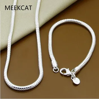 MEEKCAT Argint 925 Solid 18/20/24 Inch Șarpe Lanț Brățară Colier Pentru Femei Barbati Brand Seturi Moda Bijuterii Farmec