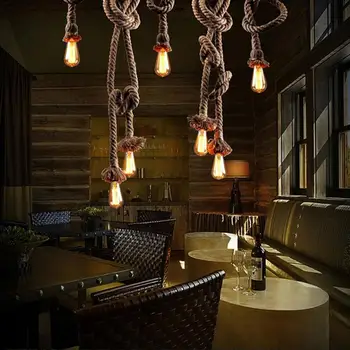 1M Retro cânepă frânghie candelabru edison E27 lampă de bază titularul de personalitate antic cânepă frânghie creative bar, restaurant decor acasă
