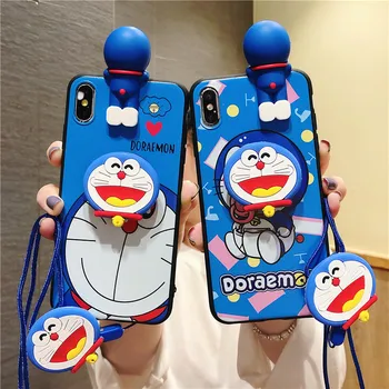 Silicon moale Caz Pentru Samsung Galaxy A50 A50S A30S A70 A51 A71 A81 A91 A01 A90 5G Doraemon Suport de Telefon Suport Încheietura Curea Capac