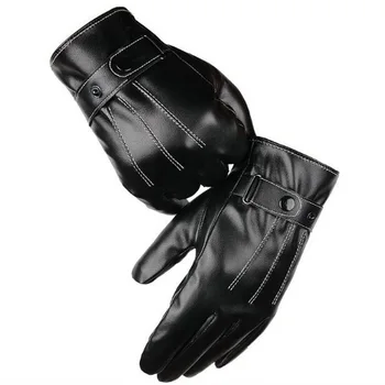 Noi Mănuși pentru Bărbați de Toamna Iarna din Piele Mănuși Negre Butonul de Cald Mănuși cu un deget de Lux din Piele PU de Conducere Bărbați mănuși Touch screen