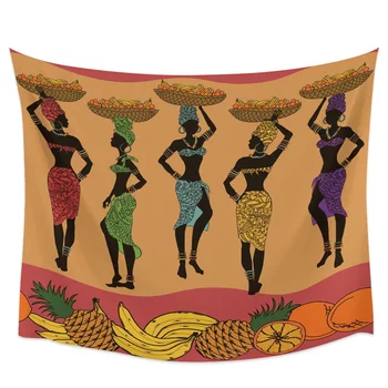 Femeile Africane Coș Cu Fructe Tapiserie De Pe Perete Picnic Mat Yoga Camera De Zi Dormitor Dormitor De Decorare Perete