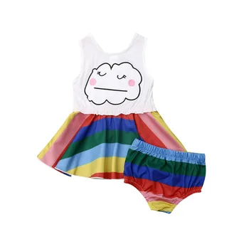 2 buc pentru Sugari Baby Girl Rainbow Haine Vesta Topuri Rochie Scurtă, Pantaloni de Costum Copil Set
