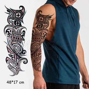 Impermeabil Tatuaj Temporar Autocolant scrisoare totem brațul plin de culoare tatuaj fals de mari dimensiuni flash tatuaj tatuaje maneca pentru barbati femei