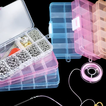 WLYeeS10 Sloturi Reglabile din Plastic de Depozitare Cutie de Bijuterii Transparente Compartiment Recipient de Caz pentru bijuterii Colier dreptunghi Cutie