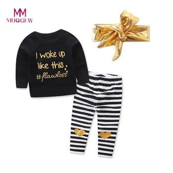 De Vânzare la cald Imbracaminte Copii Maneca Lunga Stabilit O-neck Bumbac pentru Sugari Baby Girl Scrisoare tricouri Topuri+Inima Pantaloni cu Dungi Set Haine