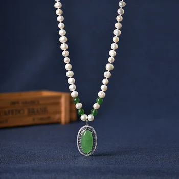 Perlele naturale de apă Dulce 8-9mm cu 25x39x10mm Verde Ovale Pandantiv Face Diy Colier de Perle Albe 18inch H506