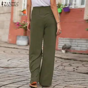 2021 ZANZEA Femei Casual Pantaloni Largi Picior de Moda de Talie Mare, Solid Pantaloni Plus Dimensiune Pantalon Nap Lung Liber Palazzo Supradimensionate
